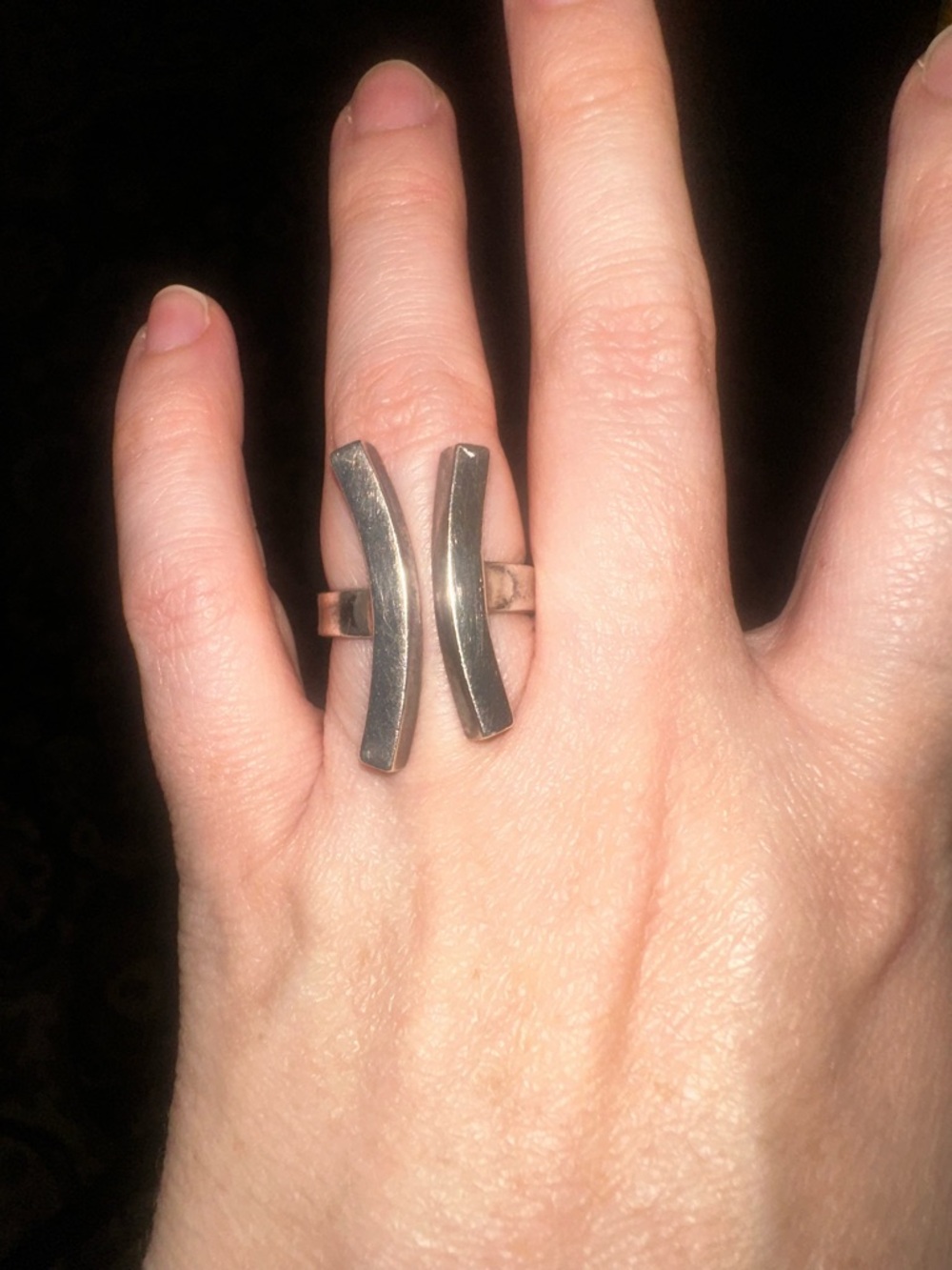 Handcrafted  Sterling Silver Double Bar Open Ring Size 7